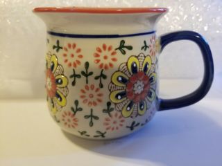 Yokohama Studio Hand Painted Coffee Mug Cup Embossed Floral Design