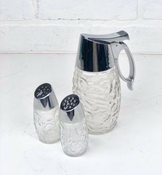 Gemco Textured Glass Salt Pepper Shakers Stainless Steel Lids Reserved
