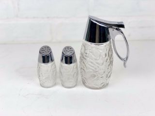Gemco Textured Glass Salt Pepper Shakers Stainless Steel Lids RESERVED 2