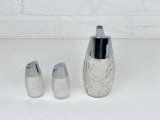 Gemco Textured Glass Salt Pepper Shakers Stainless Steel Lids RESERVED 5