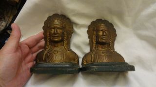Vintage Cast Iron Native American Indian Chief Head Book Ends Pair