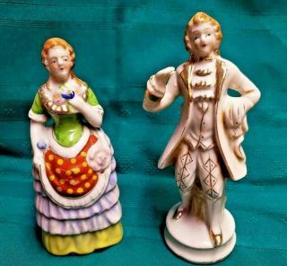 Vintage Made In Occupied Japan Man In White And Lady With Frilly Dress