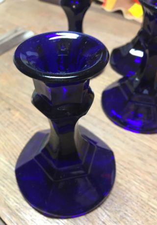 Set of 4 Vintage Cobalt Blue Glass Candle Holders Sticks - WOW 3