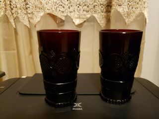 Two Vintage Avon 1876 Cape Cod Ruby Red Tall Beverage Glasses