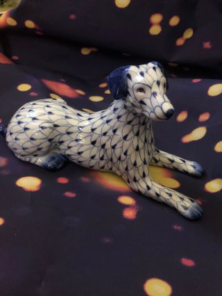 Andrea By Sadek Blue/white Herend Style Fishnet Dog Import Decorative Gorgeous