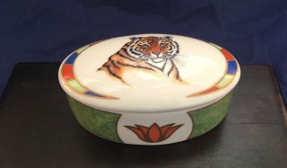 Lynn Chase " Tiger Raj " Porcelain 24k Gold - Trimmed Trinket Box (4.  5 " Wide)