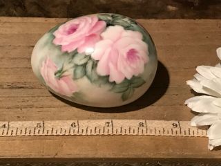 Vintage Porcelain Hand Painted Egg Shaped Roses Shabby Design 3 1/2 " Signed