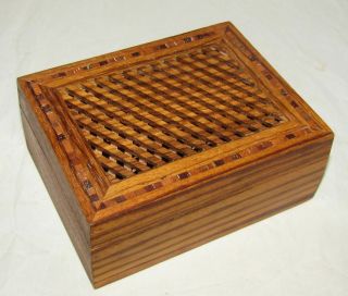 Handmade Zebrawood Lattice Top Inlaid Wood Jewelry Trinket Box