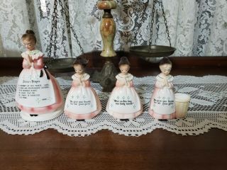 Vtg 50s Enesco Praying Ladies Napkin Holder Salt Pepper Shakers Toothpick Holder