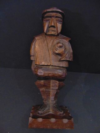 Vintage Swis Wood Statue - Man W/ Apple - Hand Carved Figurine - Swiss - Unique