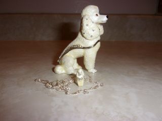 Enameled Metal Poodle Jeweled Trinket Box Figurine - Small Poodle Necklace Inside 2