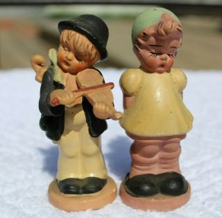 Vintage Bisque Fiddle Boy And Girl Salt And Pepper Shakers - Japan
