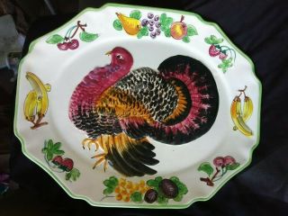 Large Hand Painted Turkey Platter From Italy Hanger On Back Quick Price