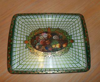 17 " Vtg Daher Decorated Ware Tin Serving Tray Platter England Green Fruit Flower
