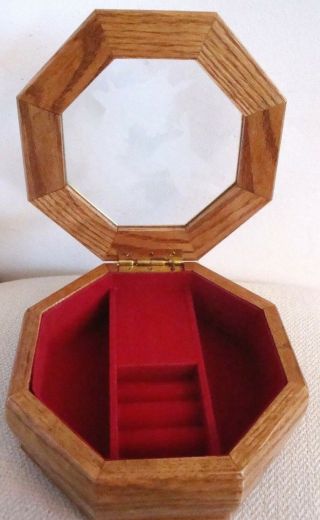 Vtg Inlaid Wood Octagon Music Jewelry Box Etched Glass Bird Tune Sound of Music 3