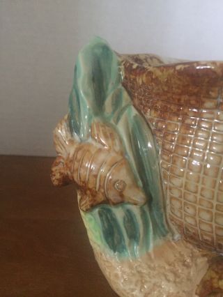 Vintage Large HI - GLOSS Ceramic CONCH SEASHELL PLANTER Fish 3