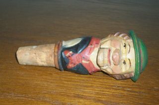 Vintage Anri Made In Italy Carved Wooden Mechanical Mouth Bottle Wine Stopper
