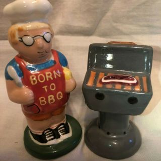 Funny Vintage Barbecue Grill Chef/cook/cookout Salt Pepper Shakers Born To Bbq