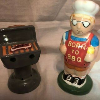 FUNNY Vintage Barbecue Grill Chef/Cook/Cookout Salt Pepper Shakers Born to BBQ 5