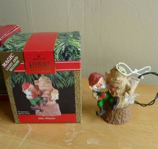 1990 Hallmark " Elfin Whittler " Magic Light & Motion Christmas Ornament W/ Box