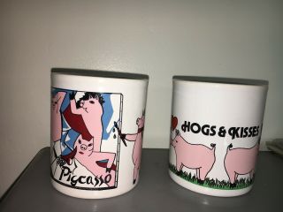2 Vintage 1980’s June Sobel Pig Coffee Cup Mugs Pigcasso Picasso Artist Kisses