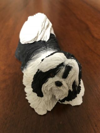 Vintage Sandicast By Sandra Brue Shih Tzu Dog Figurine Black And White 1994