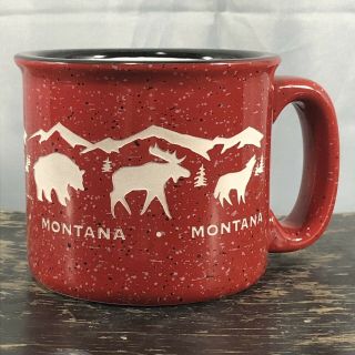 Montana Coffee Mug Cup Red White With Ingraved Aminal Montain Design Sanders