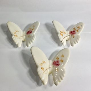 Vintage Homco Lasting Products Pink Roses Porcelain Butterflies Wall Hanging