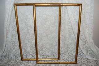 2 Vintage Faux Bamboo Picture Frames,  Gold Wood 21 " X 14 " Gilt,  Mid Century Pair