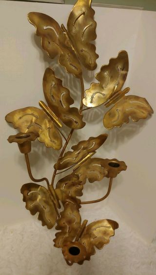 Vtg Home Brass/gold Metal Butterflies Flowers Wall Hangings Candle Holder Ec 24 "