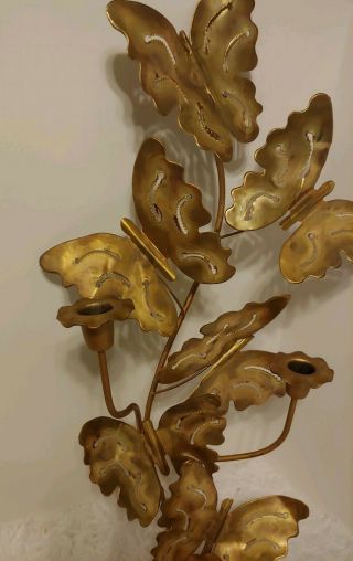 VTG Home Brass/Gold Metal Butterflies Flowers Wall Hangings Candle holder EC 24 
