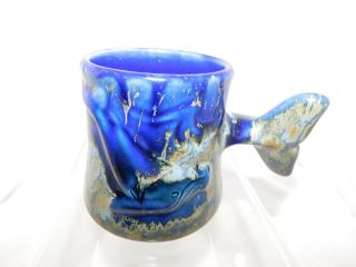 Blue Whale Handmade Pottery Coffee Mug Ceramic Waves Glazed Blue Tale Handle