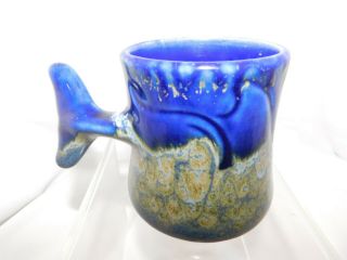 Blue Whale Handmade Pottery Coffee Mug Ceramic Waves Glazed Blue Tale Handle 3
