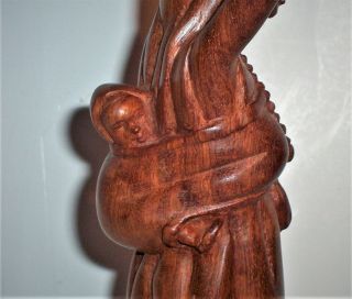 Old Mother With Child Hand Carved Wood Art Sculpture Statue Figurine Vintage Vg