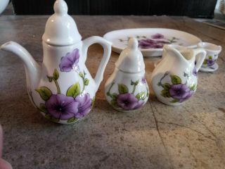 Royal Norfolk 10 Pc Toy Miniature Porcelain Tea Set Purple Flowers EUC 2