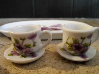 Royal Norfolk 10 Pc Toy Miniature Porcelain Tea Set Purple Flowers EUC 3