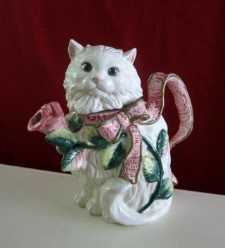 Fitz & Floyd Essentials Cute Cat With A Bow And Flower Teapot