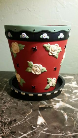 Mary Engelbreit At Home Flower Pot Red Floral 2 Piece Garden Party