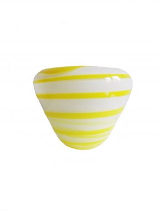 Mid Century Swirl Art Glass Vase/ Yellow White Glass Hand Blown Vase/ Murano