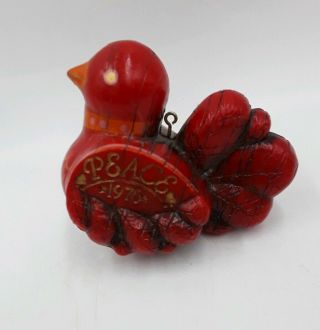 Vintage Hallmark Yesteryears Christmas Ornament Peace Dove 1976 Wood - Look Red