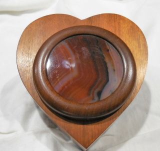 Walnut Heart Shaped Trinket Box With Petrified Wood Lid