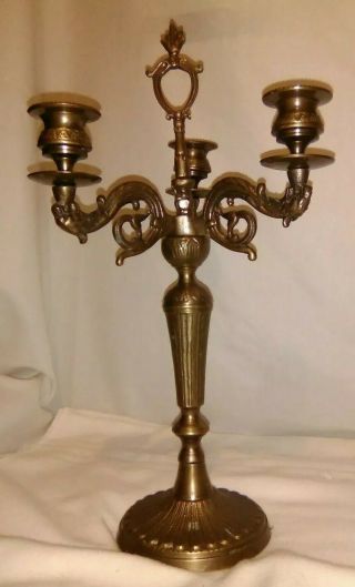 Vintage Heavy Solid Brass 3 Arm Candelabra Candle Holder,  Detail