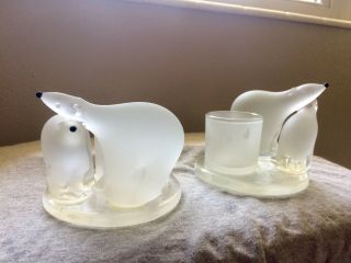 Set Of Partylite,  Glass Polar Bears Candle Holders.