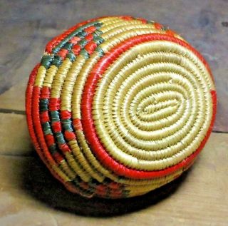 Vintage Native American Indian Woven Basket with Handle Green & Coral Orange Red 5