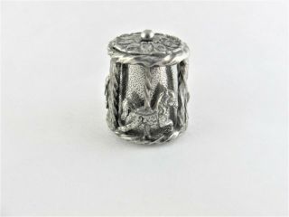 Carousel Thimble,  Lion,  Swan,  Horse Move Around The Base.  Pewter,  Signed