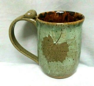 Vintage Paul Revere Pottery Prp Ceramic Mug Cup Glazed Art Deco Handle Leaf Euc