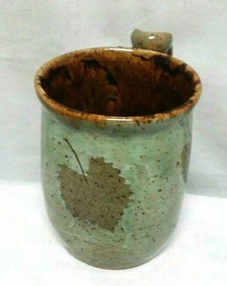Vintage Paul Revere Pottery PRP Ceramic Mug Cup Glazed Art Deco Handle Leaf EUC 2