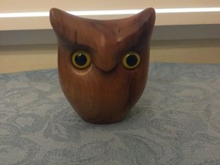 Vintage Mcm Myrtlewood Oregon Wood Carved Owl Figurine Signed
