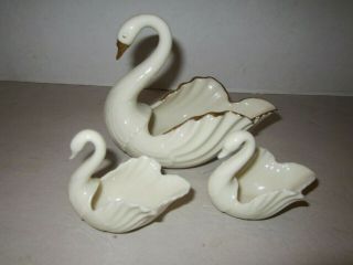 3 Vintage Lenox Porcelain Small Swan Figurine Gold Rim Trinket Dish Mini 4 " & 2 "