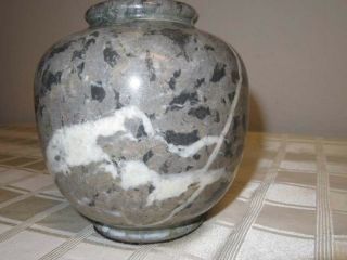 Vintage Gray Swirl Marble Alabaster Stone Vase Pot Heavy Urn Ashes